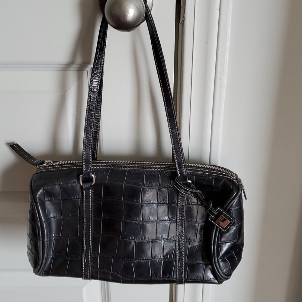 Black Croc Barrel Bag